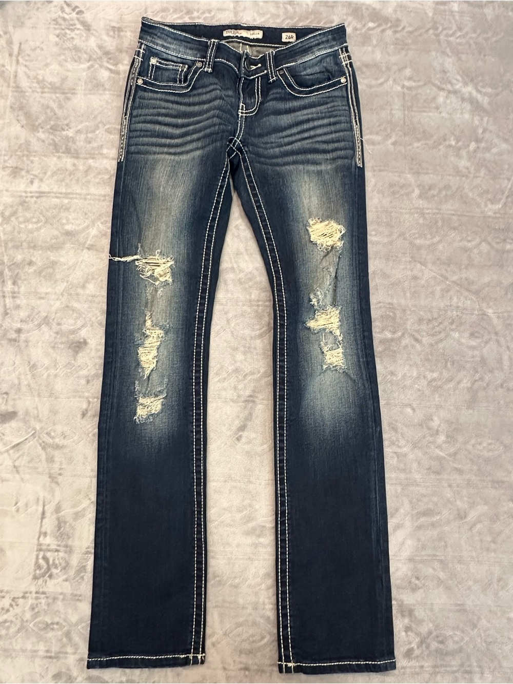 BKE Women's Blue Denim Stella Jeans Dark Wash Skinny Slim Fit Stretch Distressed